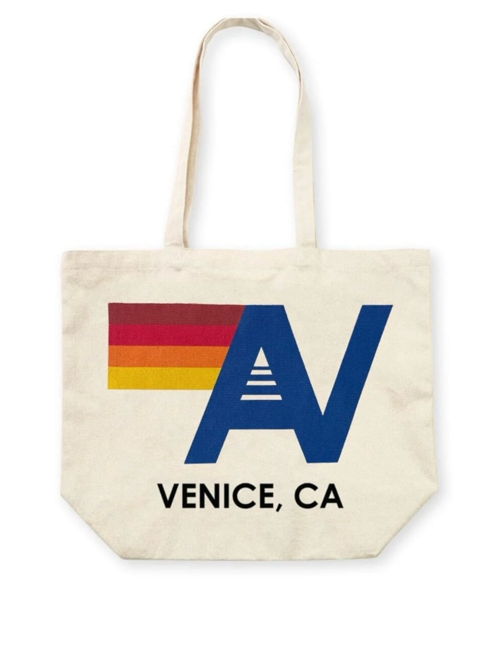 Aviator Nation Natural Tote with Bold Blue 'AV' and Retro Stripes